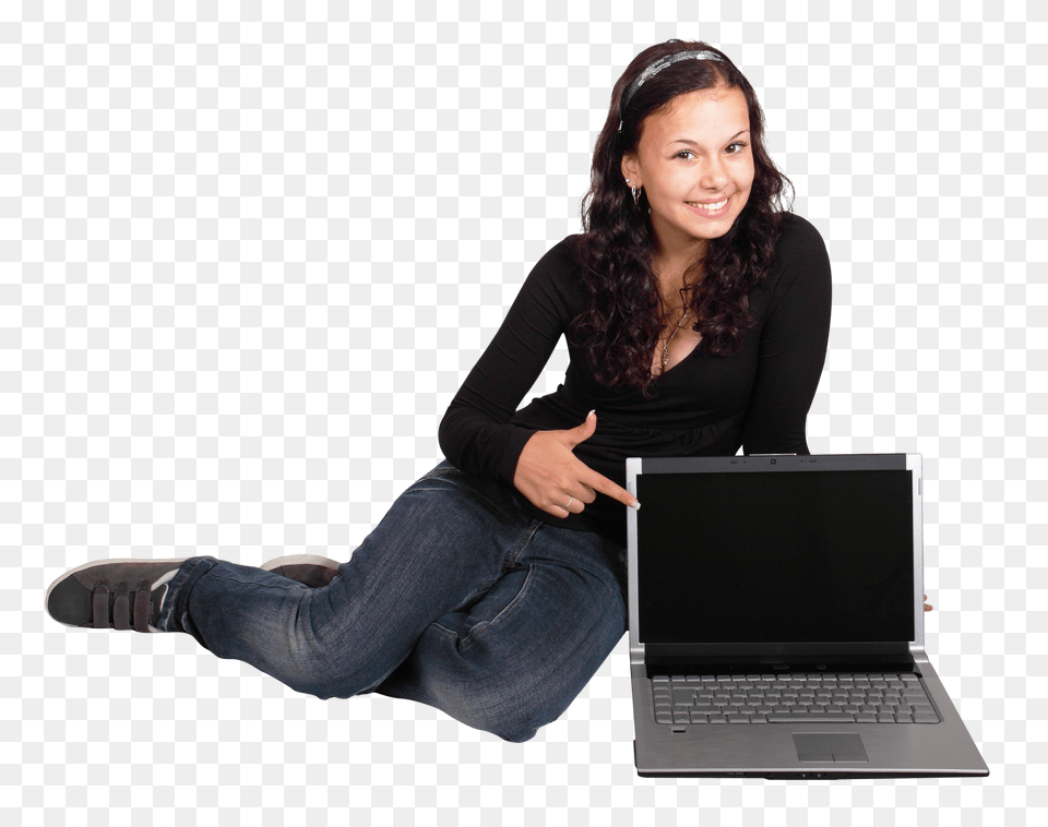 Pngpix Com Happy Young Girl Sitting With Laptop Image, Pc, Computer, Electronics, Monitor Free Png Download
