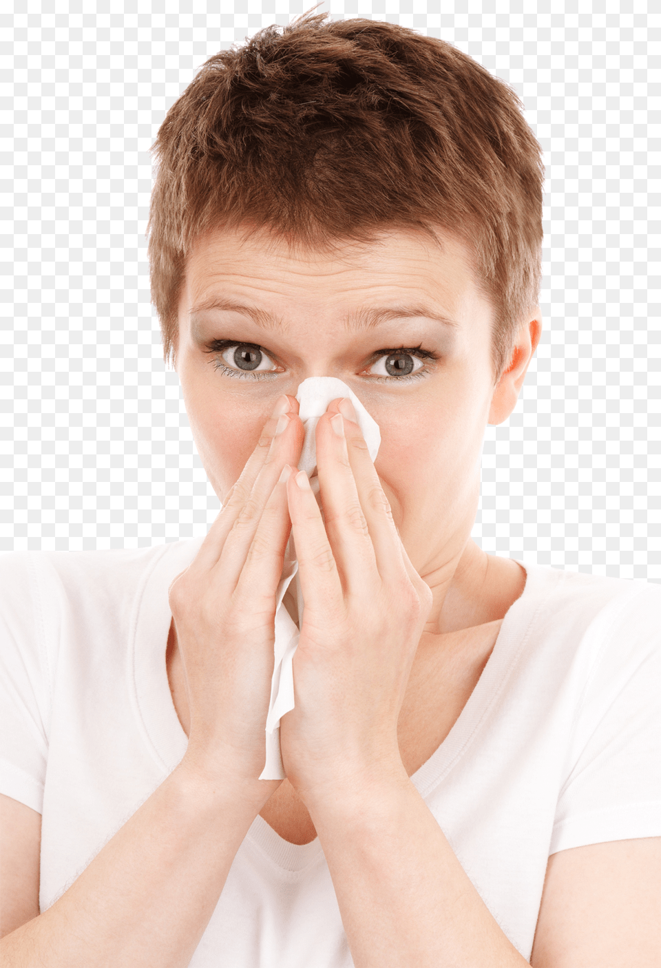 Pngpix Com Woman With Allergy Symptom Blowing Nose With Tissue Image, Face, Head, Person, Boy Free Transparent Png