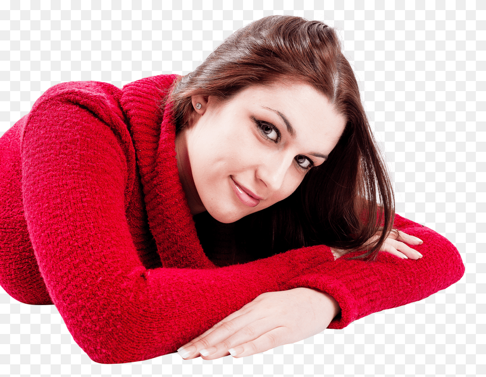 Pngpix Com Young Woman In Red Dress Laying Down, Clothing, Knitwear, Sweater, Adult Free Png Download