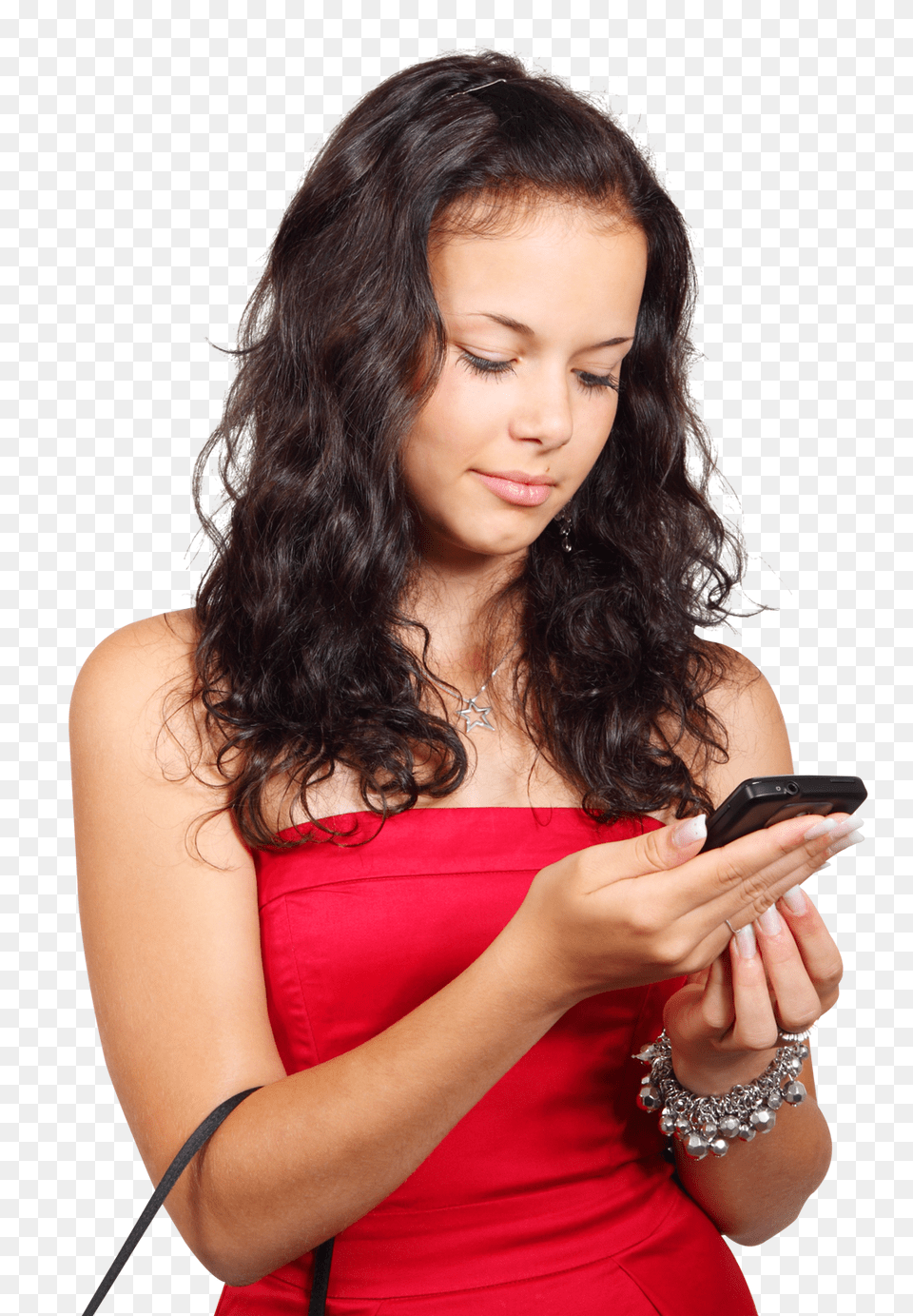 Pngpix Com Young Woman Texting With A Smartphone Image, Person, Hand, Formal Wear, Finger Png