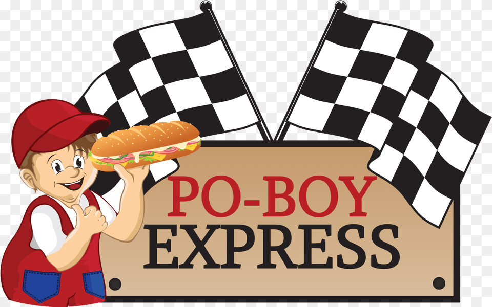 Po Boy Express Waving Racing Flags, Food, Lunch, Meal, Baby Png
