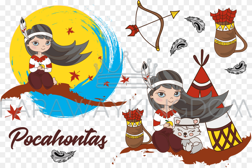 Pocahontas Cartoon Princess Hero Vector Illustration Set Pocahontas Cli8part, Book, Comics, Publication, Face Free Png Download