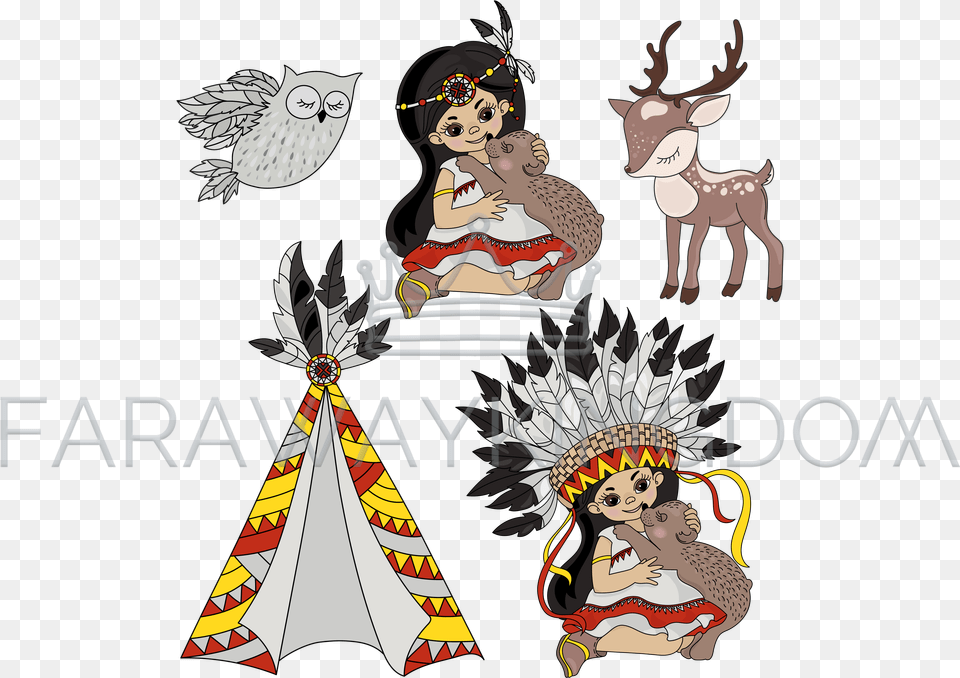 Pocahontas Life Indians Princess Pets Vector Illustration Set American Indians, Book, Comics, Publication, Baby Free Png Download