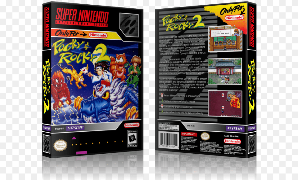 Pocky And Rocky 2 Replacement Snes Replacement Game Pocky Amp Rocky 2 Super Nintendo, Advertisement, Poster, Person, Baby Free Png