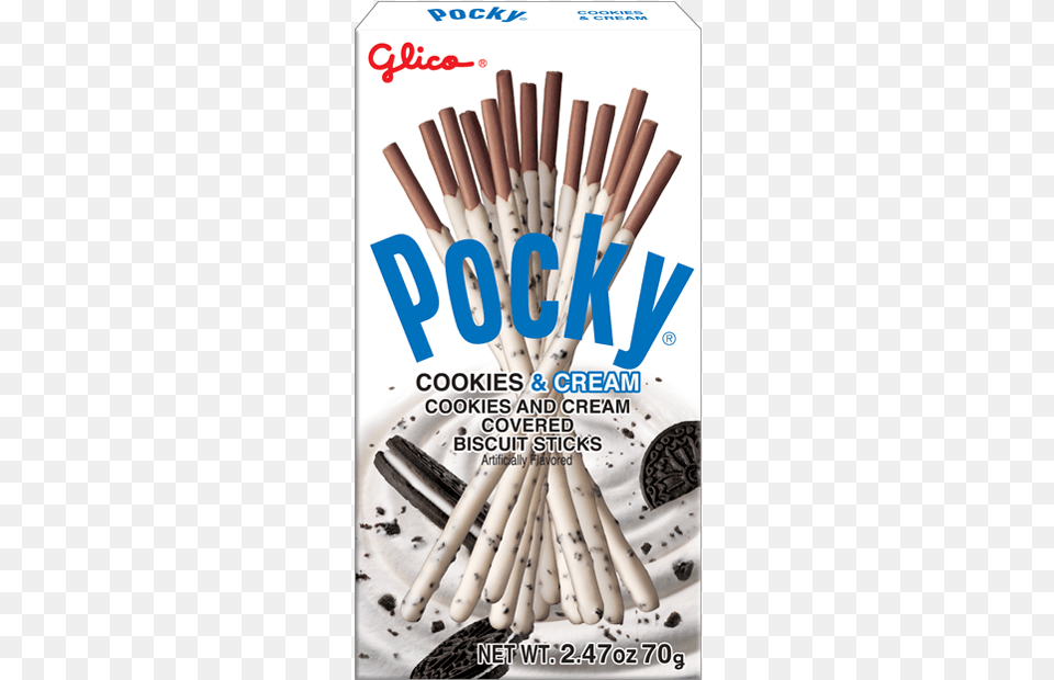 Pocky Cookies Amp Cream Glico Pocky Cookies And Cream, Advertisement, Poster, Smoke Pipe Free Png