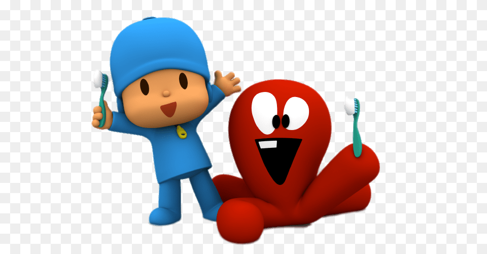 Pocoyo And Fred Brushing Teeth, Brush, Device, Tool, Baby Free Png Download