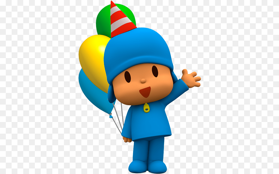 Pocoyo Holding Balloons Transparent Pocoyo, Balloon, Toy, Clothing, Hat Png Image