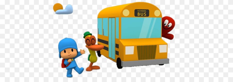 Pocoyo Taking The Schoolbus, Bus, Transportation, Vehicle, School Bus Free Png