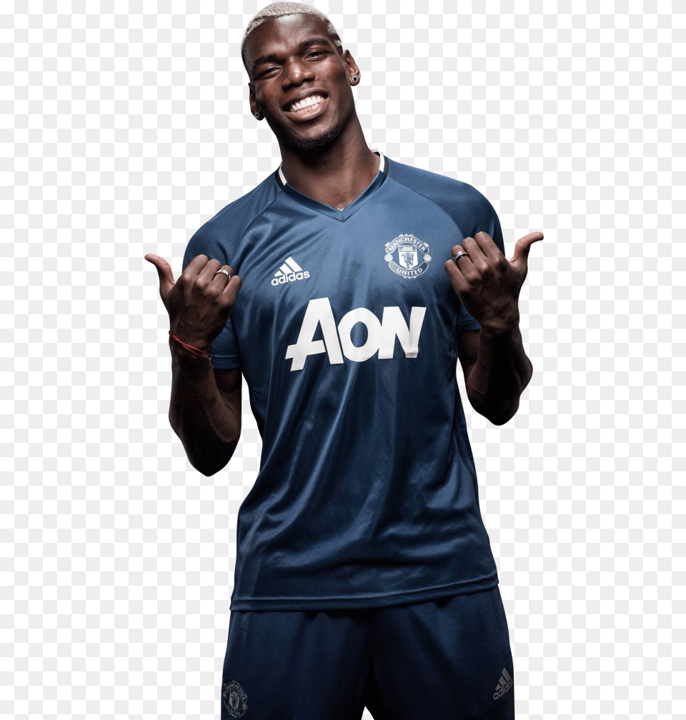 Pogba Blue United Shirt Fc Manchester Paul Pogba Smile, Body Part, Clothing, Face, Finger Free Transparent Png