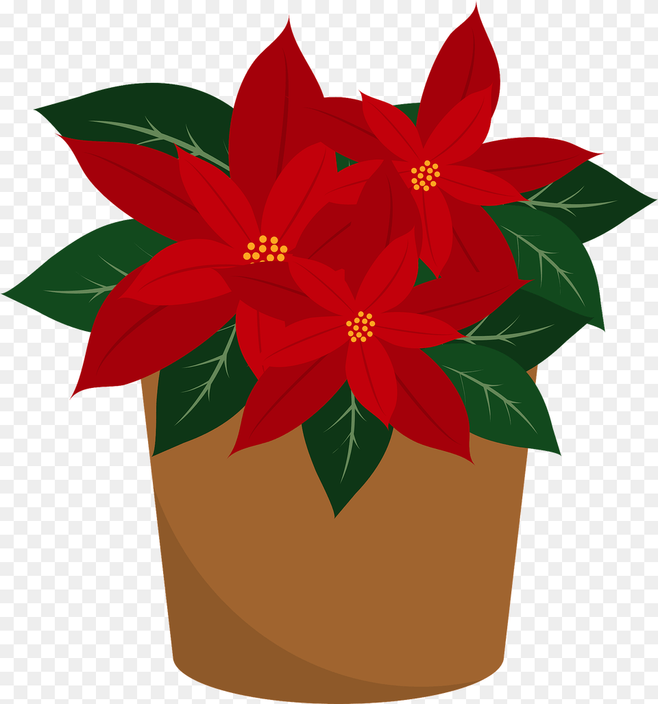 Poinsettia Plant In A Brown Pot Clipart, Flower, Flower Arrangement, Leaf, Potted Plant Free Transparent Png