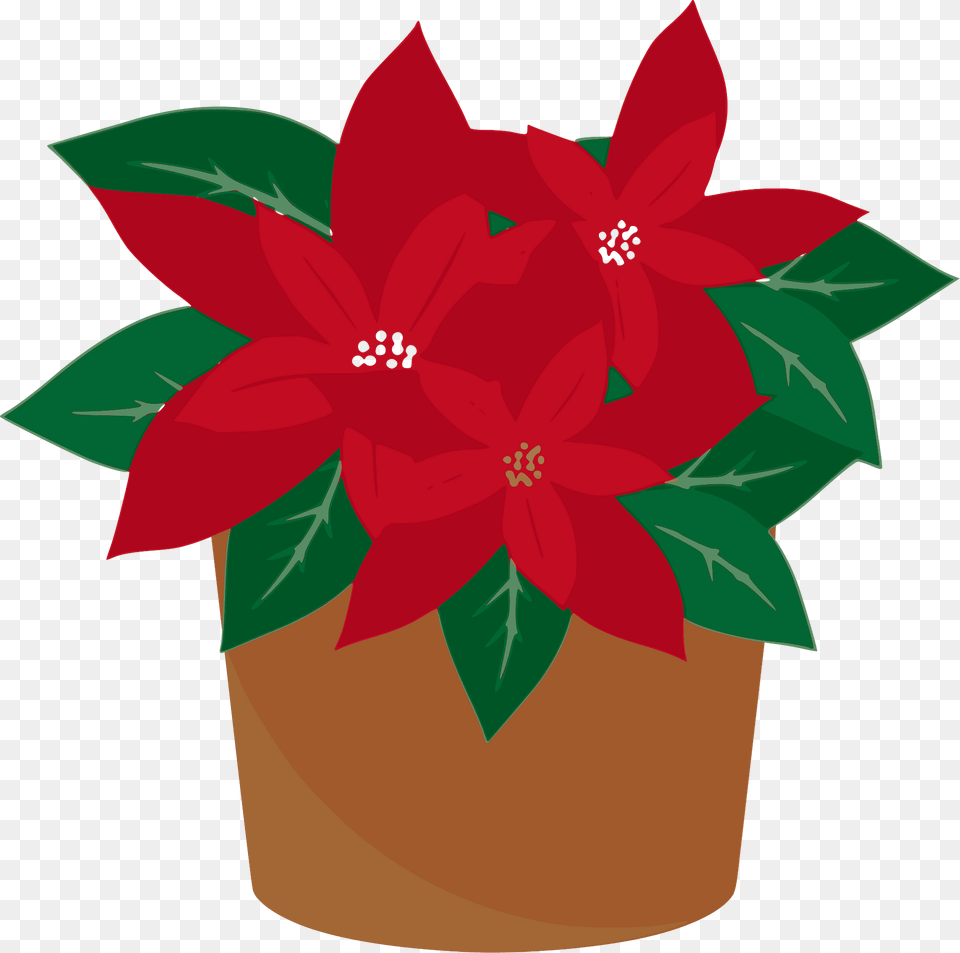 Poinsettia Plant In A Brown Pot Clipart, Leaf, Flower, Potted Plant, Pottery Free Png Download