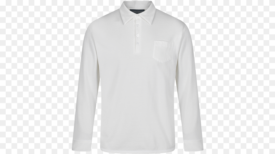Pointed Collar White Longsleeve Polo, Clothing, Long Sleeve, Shirt, Sleeve Png