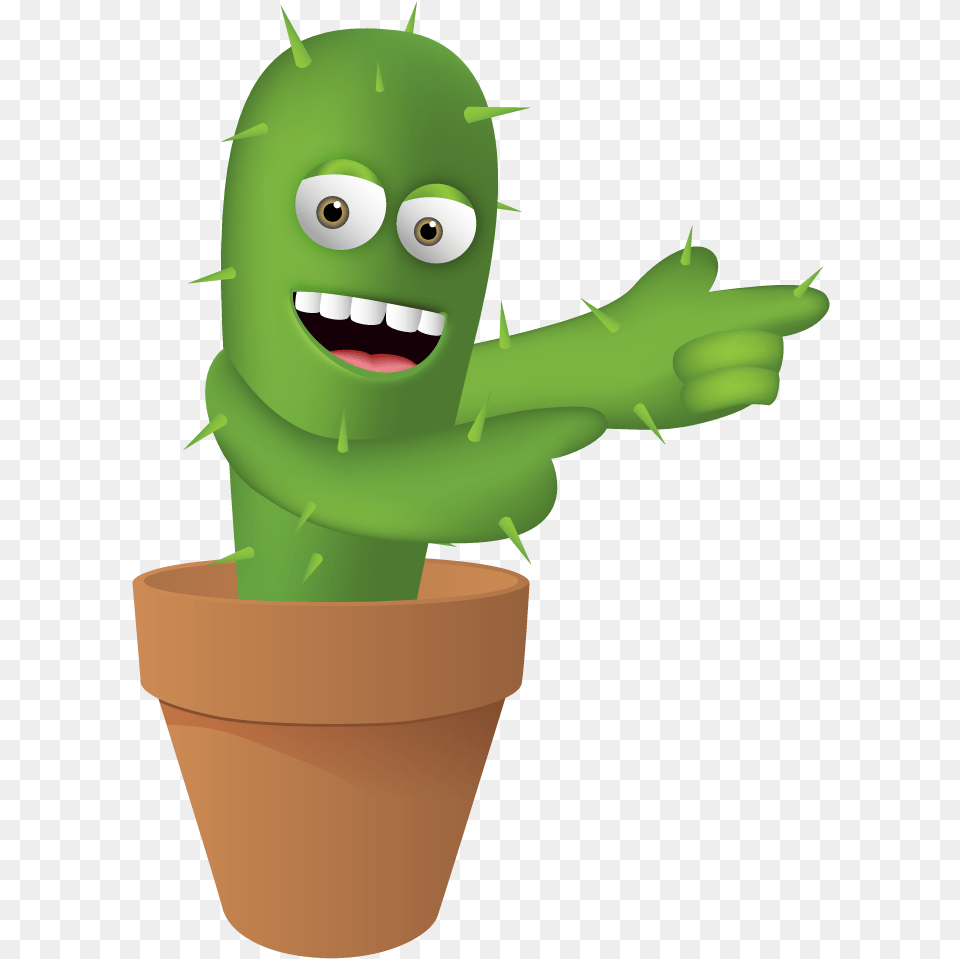 Pointing Aside Cactus Cartoon, Potted Plant, Green, Plant, Tape Free Png Download