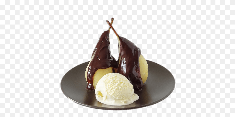 Poire Belle Helene, Food, Food Presentation, Cream, Dessert Png Image