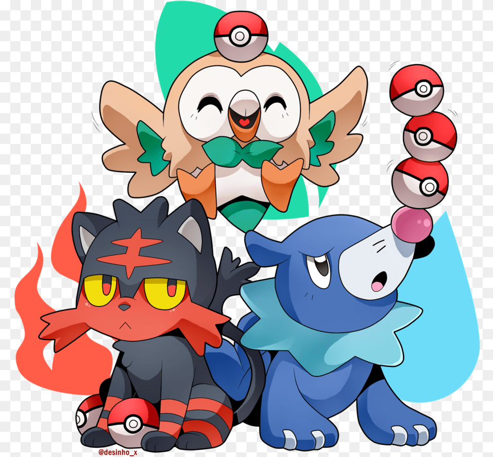 Pokemon Clipart Happy Popplio Litten And Rowlet, Book, Comics, Publication, Baby Free Transparent Png