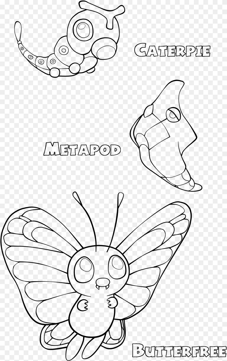 Pokemon Coloring Pages Butterfree Caterpie Line, Gray Free Png Download