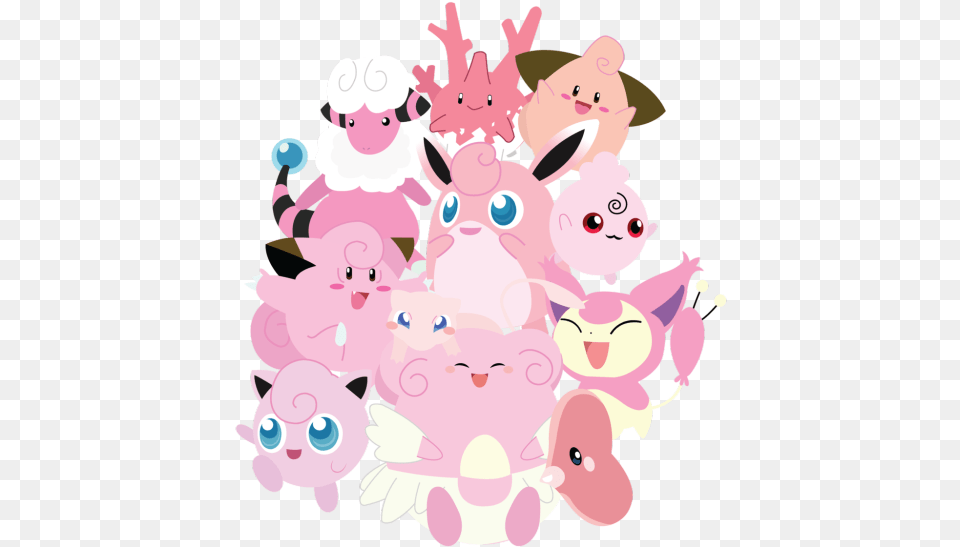 Pokemon Cute Kawaii Pink Mew Jigglypuff Cleffa Cute Pink Pokemon, Art, Graphics, Animal, Mammal Free Transparent Png