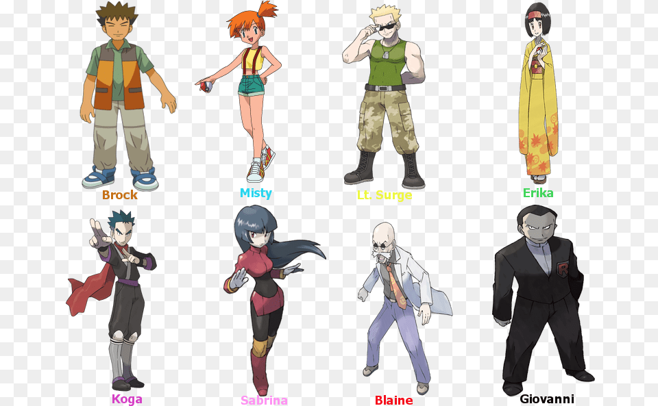 Pokemon Gym Leaders 1st Gen Pokemon Trainers Gym Leaders, Book, Publication, Comics, Person Free Png