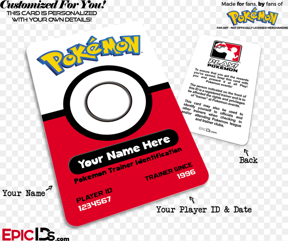 Pokemon Inspired Player Id Badge Personalized Card Pokemon Trainer Id, Text, Business Card, Paper Free Png
