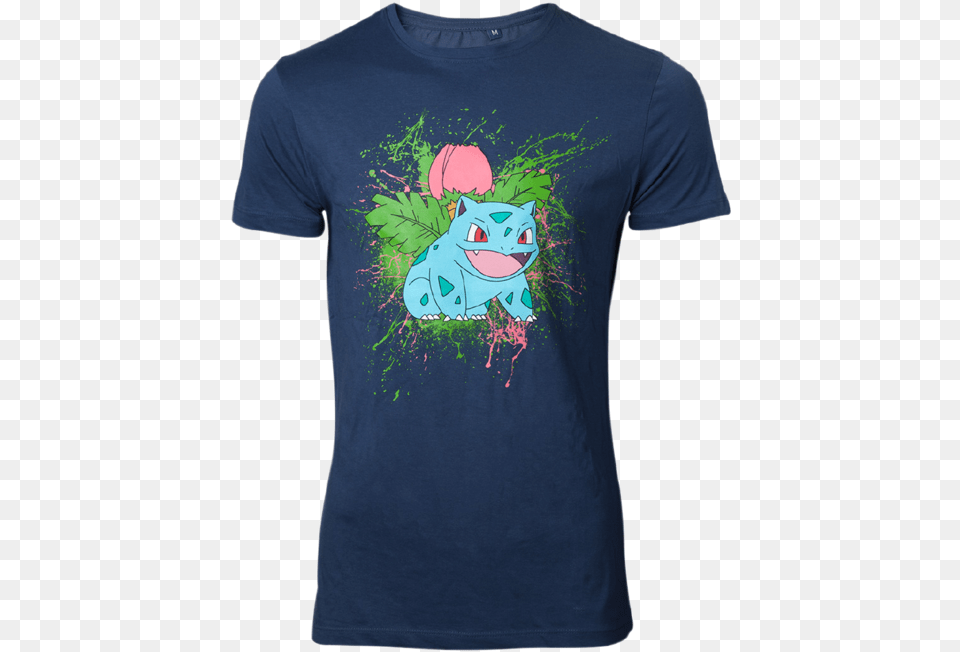 Pokemon Navy Ivysaur Splatter Mermaid, Clothing, T-shirt, Animal, Cat Free Png Download