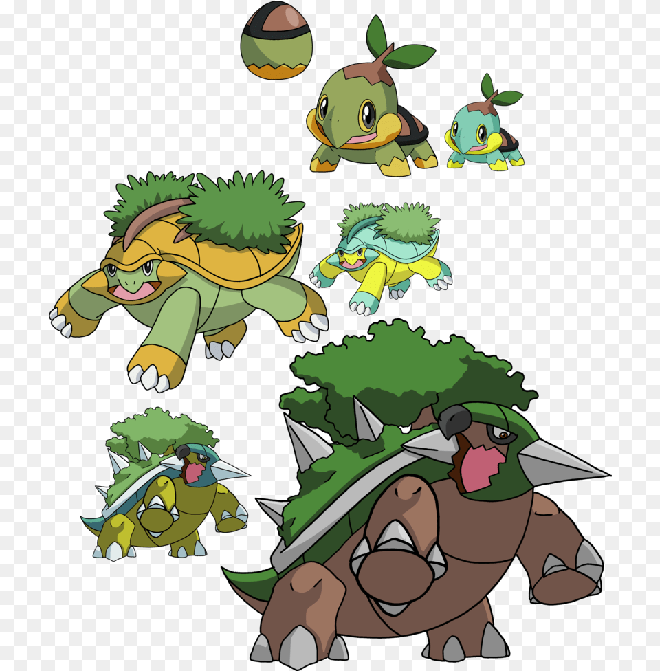 Pokemon Platinum Starters Evolution Shiny Turtwig Grotle Torterra, Green, Person, Baby, Toy Free Png Download