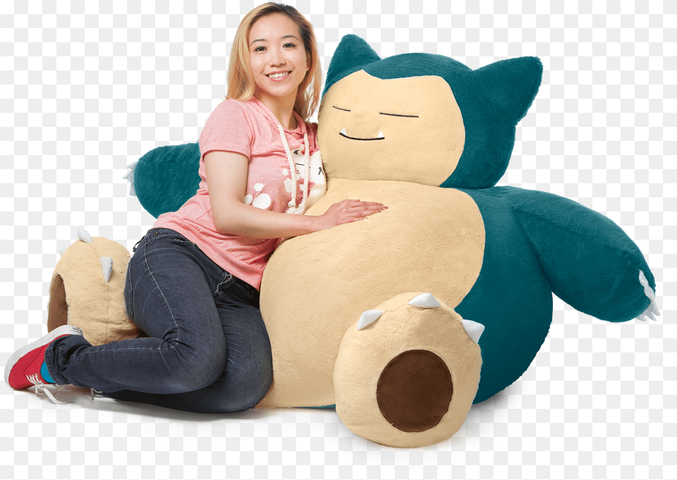 Pokemon Snorlax Bean Bag Chair Gamestop Snorlax Bean Bag Chair, Person, Sitting, Adult, Female Free Png