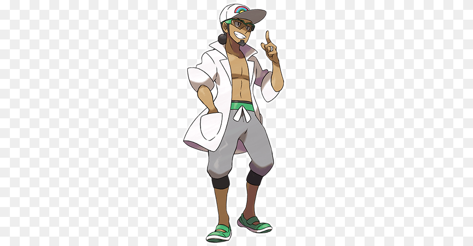 Pokemon Sun And Moon Pokemon Professor Kukui, Person, Clothing, Hat, Coat Png Image