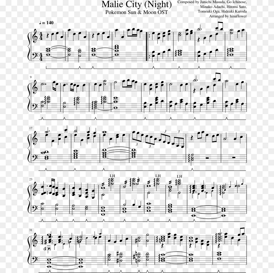 Pokemon Sun Malie City Ultimate Battle Piano Sheet Music, Gray Free Png Download