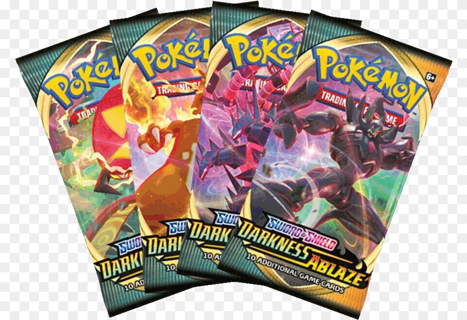 Pokemon Sword And Shield Darkness Ablaze Lot 4 Booster Packs Pokemon Darkness Ablaze Packs Transparent, Person, Food, Sweets Png Image