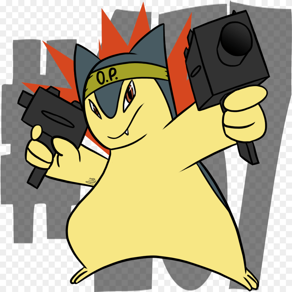 Pokemon Typhlosion With Gun, Publication, Book, Comics, Person Free Png Download