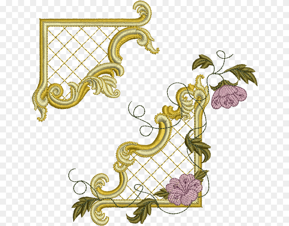 Poker Embroidery Designs Gold Frames Corners Embroidery Design, Pattern, Art, Floral Design, Graphics Free Png