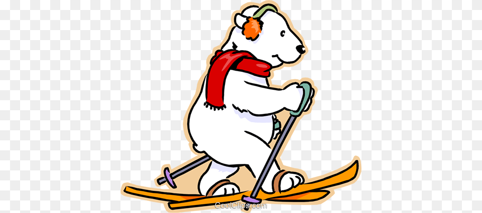 Polar Bear Cross Country Skiing Royalty Vector Clip Art, Outdoors, Nature, Snow, Animal Free Png