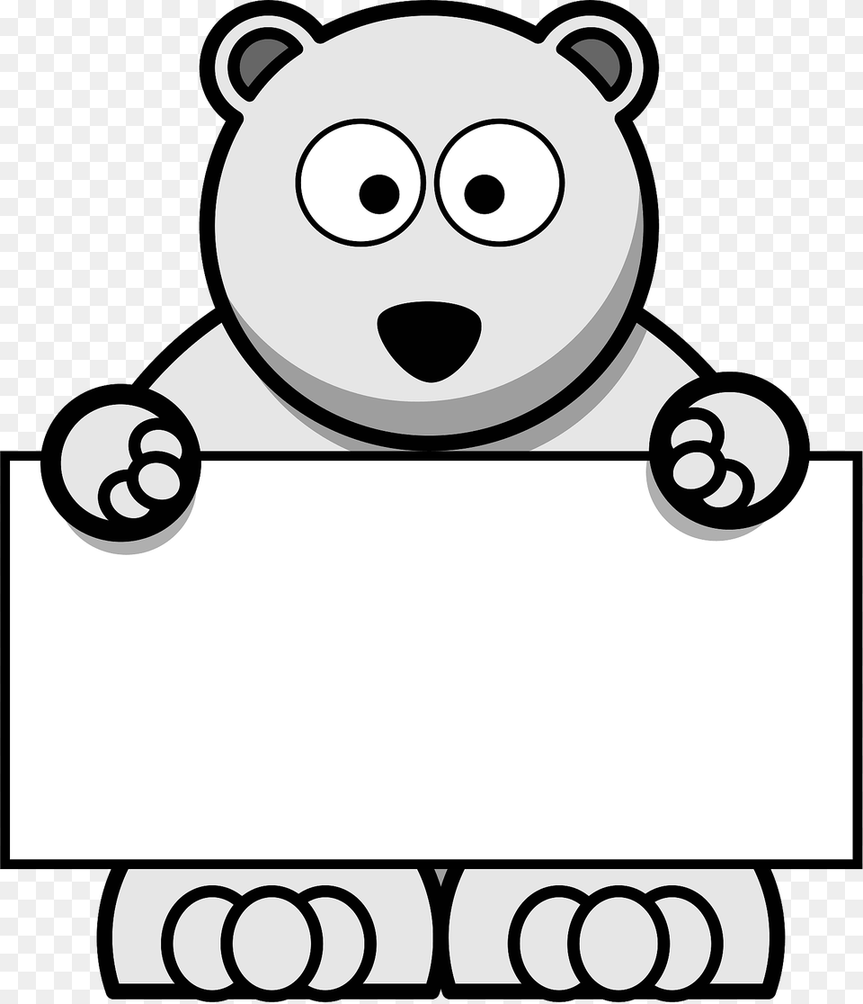 Polar Bear Holding Sign Grayscale Clipart, Animal, Mammal, Stencil, Wildlife Png