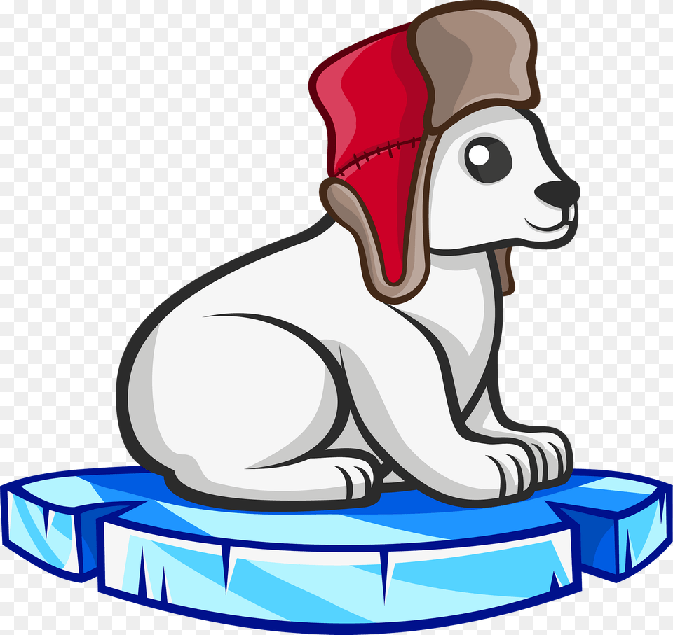 Polar Bear In Fur Hat On A Piece Of Floating Ice Clipart, Animal, Canine, Mammal, Fish Free Png