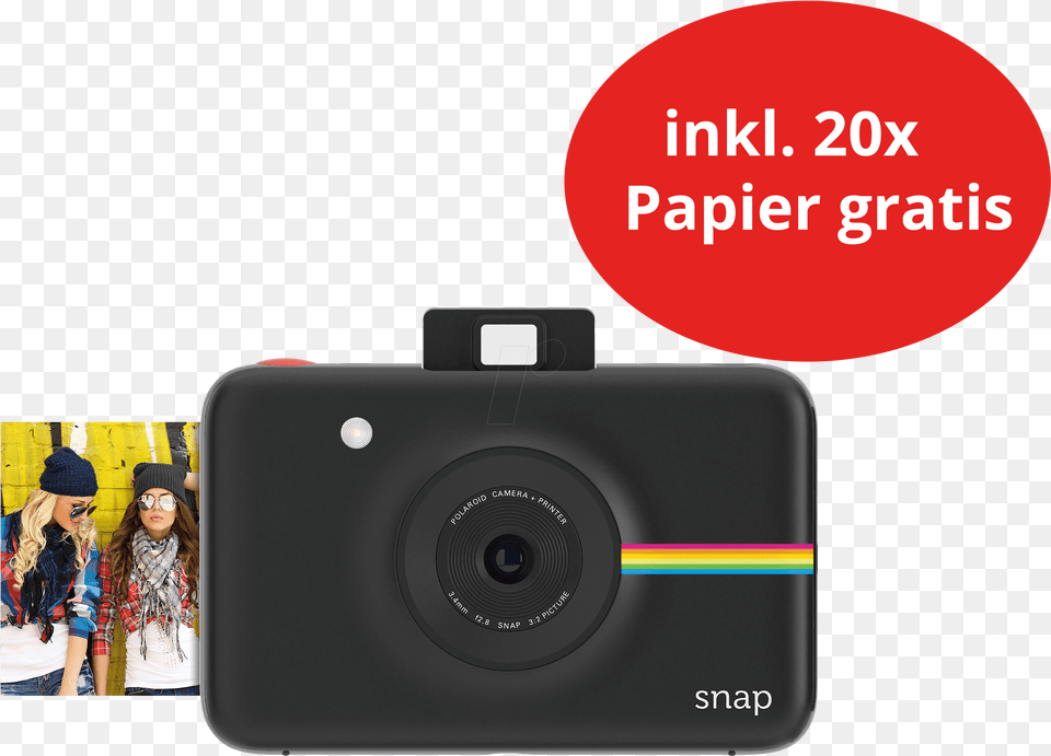 Polaroid Snap Black Camera Fotografica Polaroide, Person, Digital Camera, Electronics, Girl Png Image