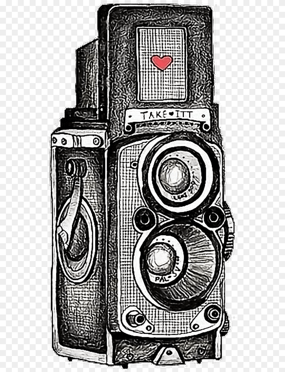 Polaroid Sticker Drawing Of Retro Camera, Electronics, Digital Camera, Machine, Wheel Png
