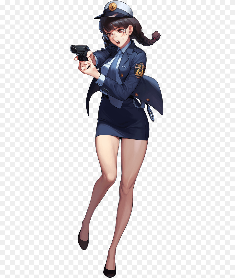 Police Anime Female Police Officer, Gun, Weapon, Handgun, Firearm Free Png