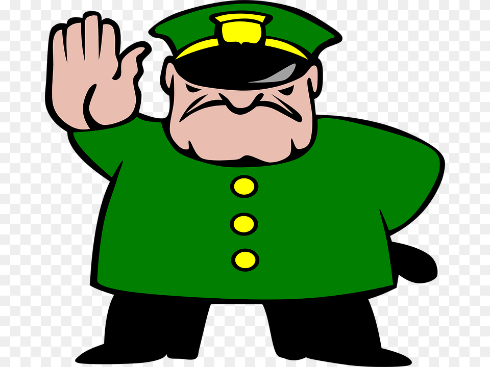 Police Man Stop Strict Stick Angry Hat Green Stop Clipart, Baby, Person, Face, Head Png