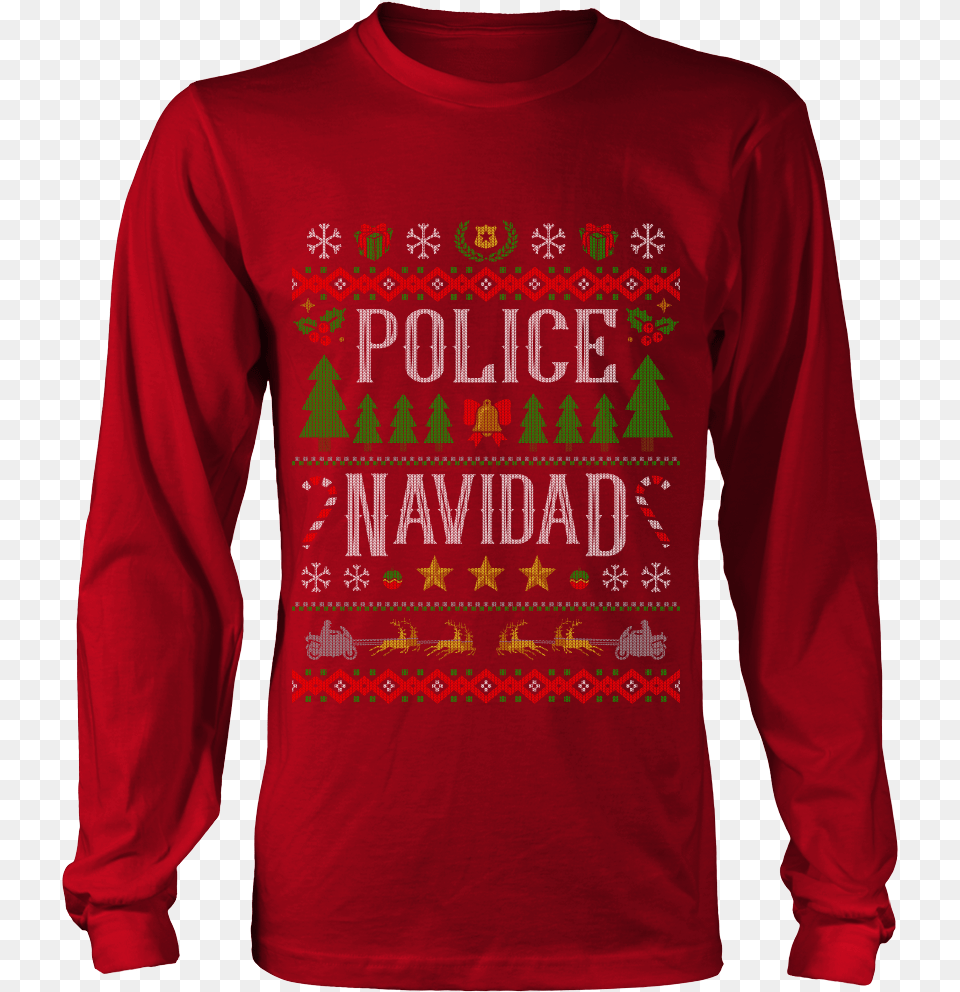 Police Navidad Ugly Christmas Shirts And Sweaters Long Sleeved T Shirt, Clothing, Long Sleeve, Sleeve, T-shirt Png Image