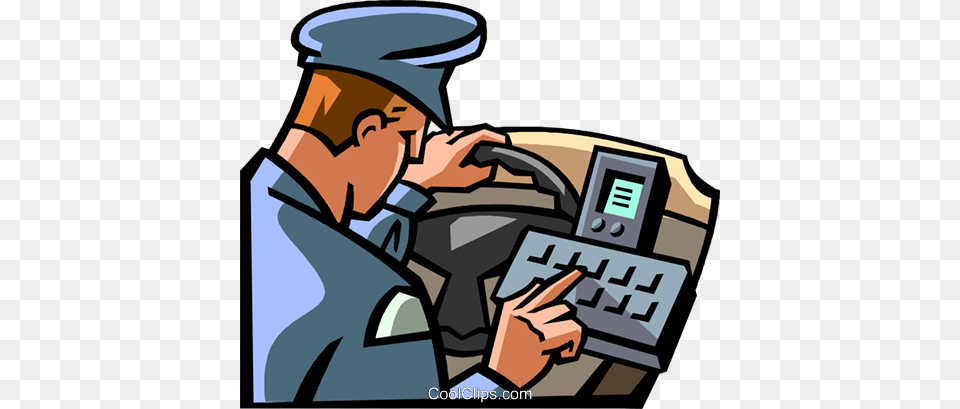 Police Officer Checking His Computer Royalty Free Vector Clip Art, Captain, Person, Bulldozer, Machine Png Image