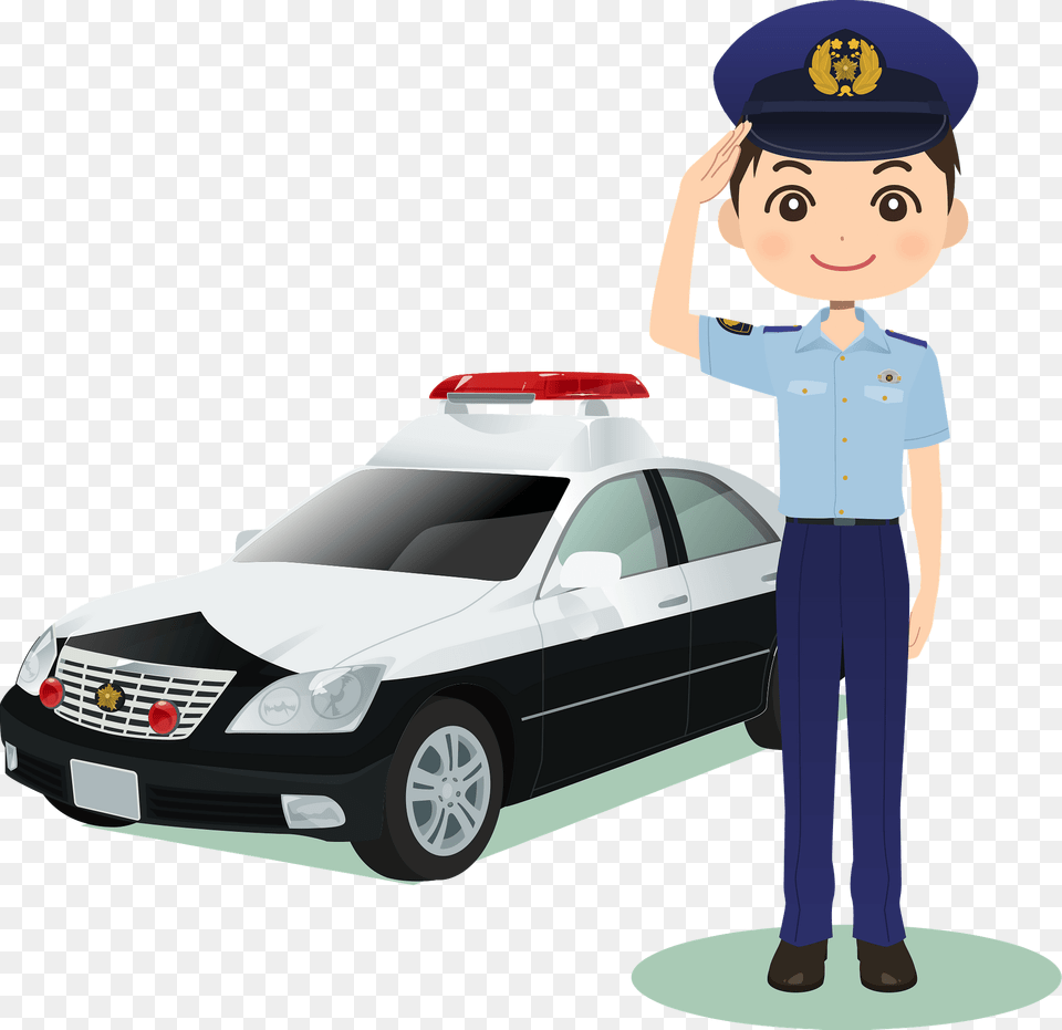 Police Officer In Front Of His Car Clipart, Person, Face, Head, Vehicle Png