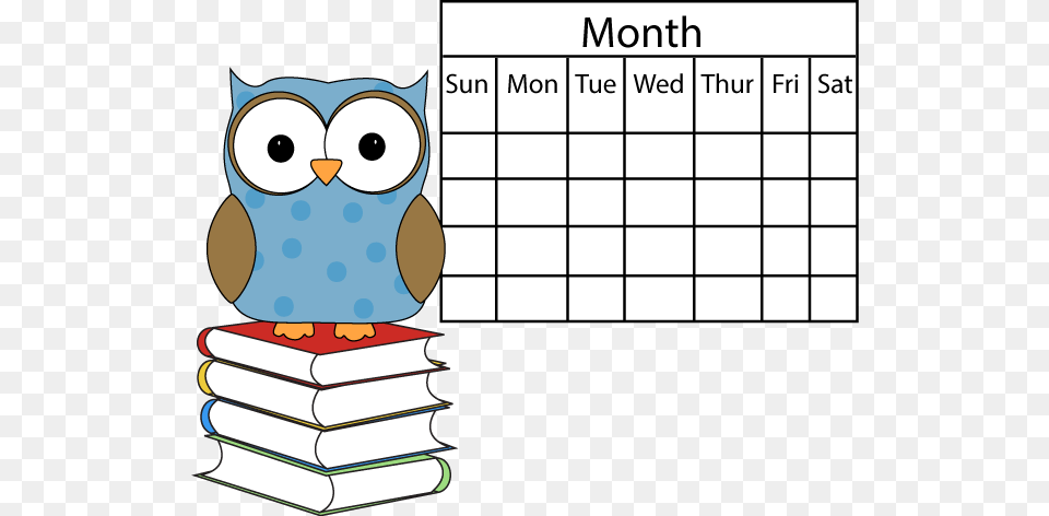 Polka Dot Owl With Calendar Clip Art School Calendar, Text, Book, Publication, Chess Png Image