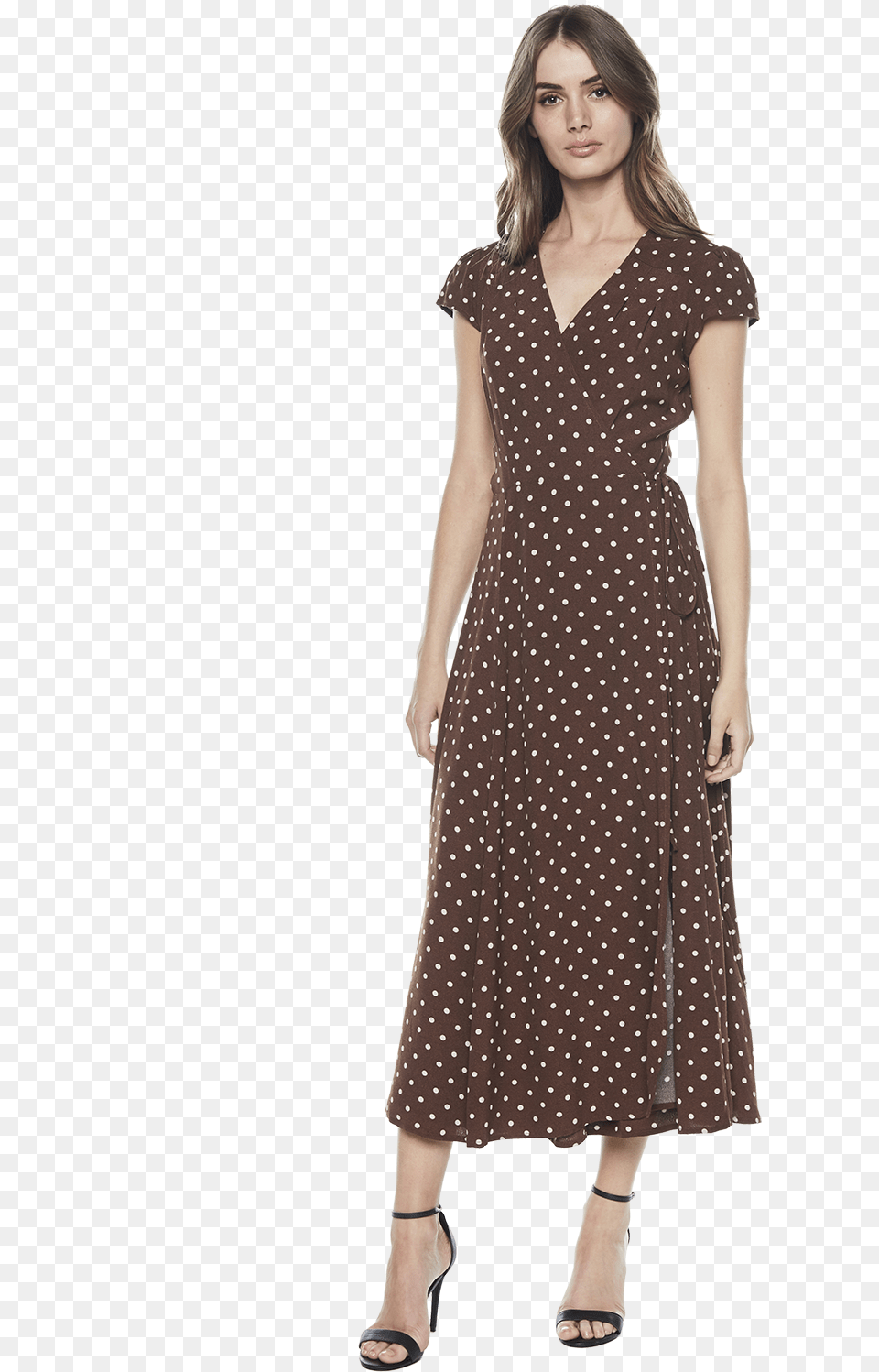 Polka Dot Wrap Dress In Colour Brunette, Adult, Person, Pattern, Woman Free Transparent Png