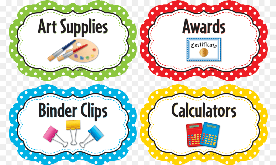 Polka Dots Classroom Supply Labels Image Art Supplies Clipart Label, Food, Ketchup, Text Free Png