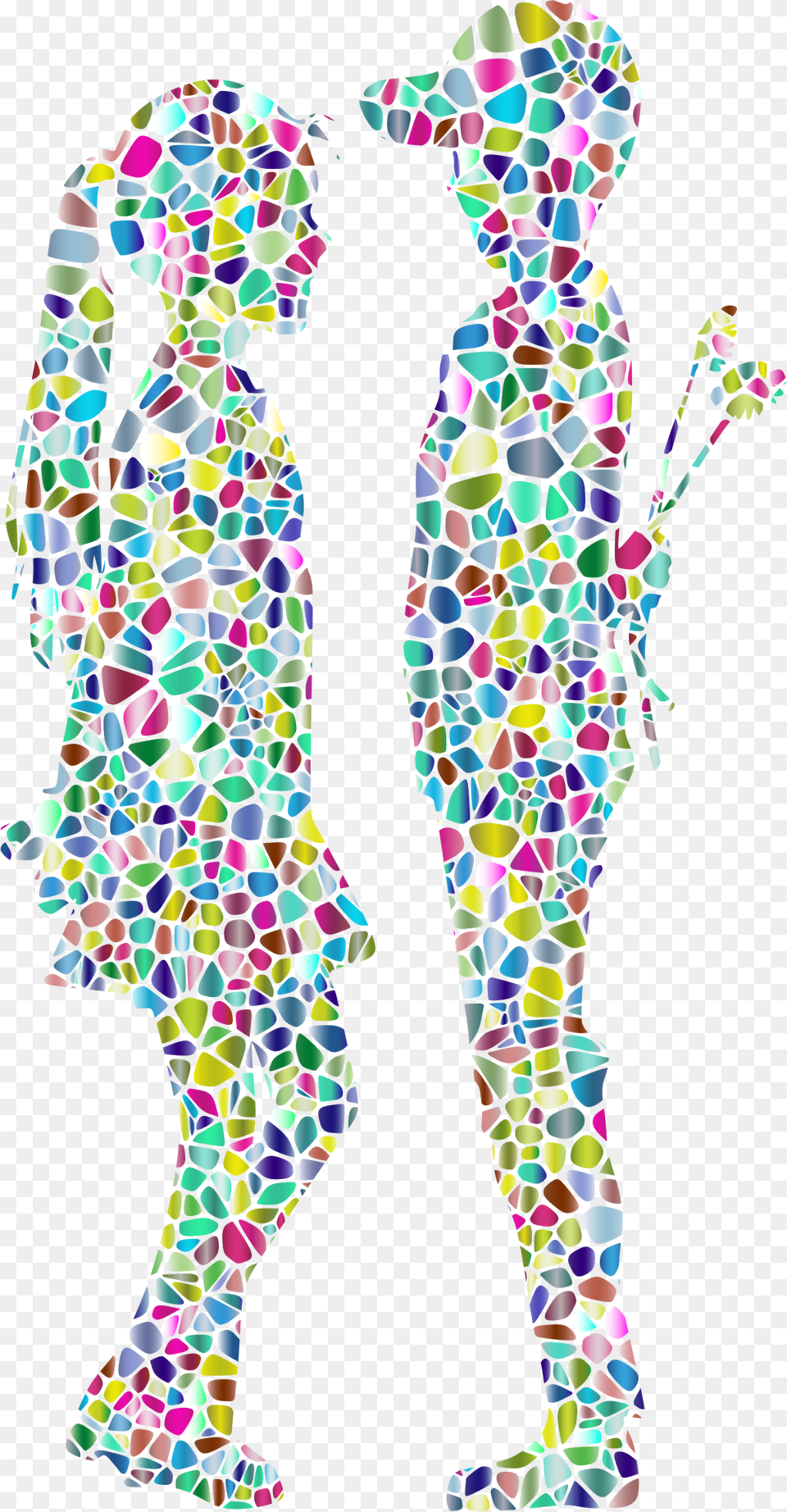 Polyprismatic Tiled Boy Giving Flowers To Girl Silhouette Silhouette With A Boy And Girl, Art, Person, Mosaic, Tile Free Png Download