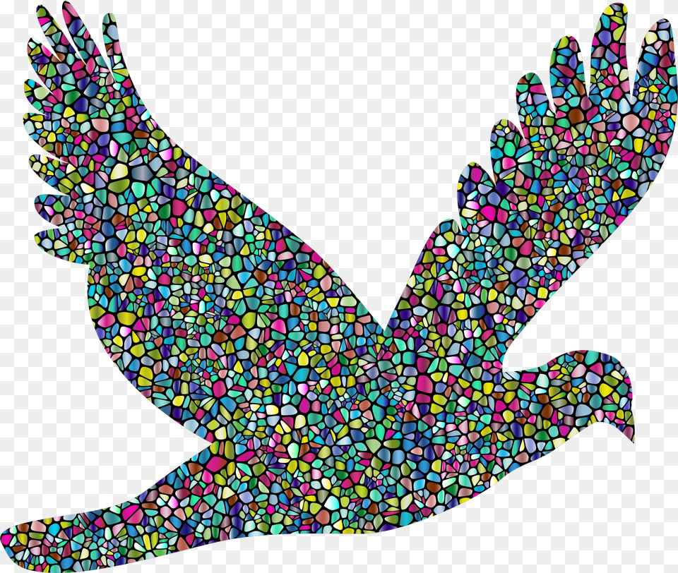 Polyprismatic Tiled Flying Dove Silhouette With Background Icons, Art, Mosaic, Tile, Accessories Png Image