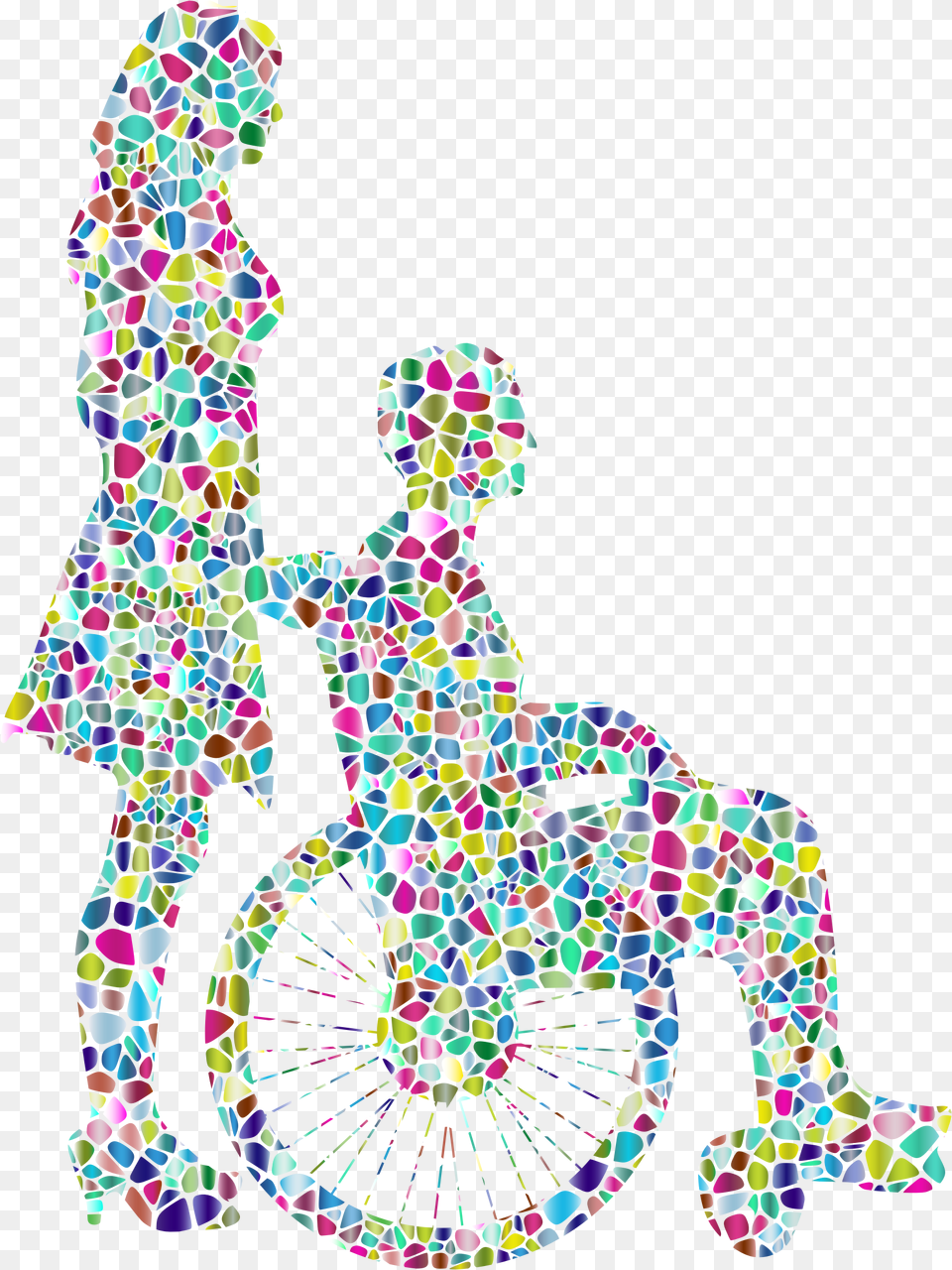 Polyprismatic Tiled Woman Pushing Man In Wheelchair, Art, Person Png
