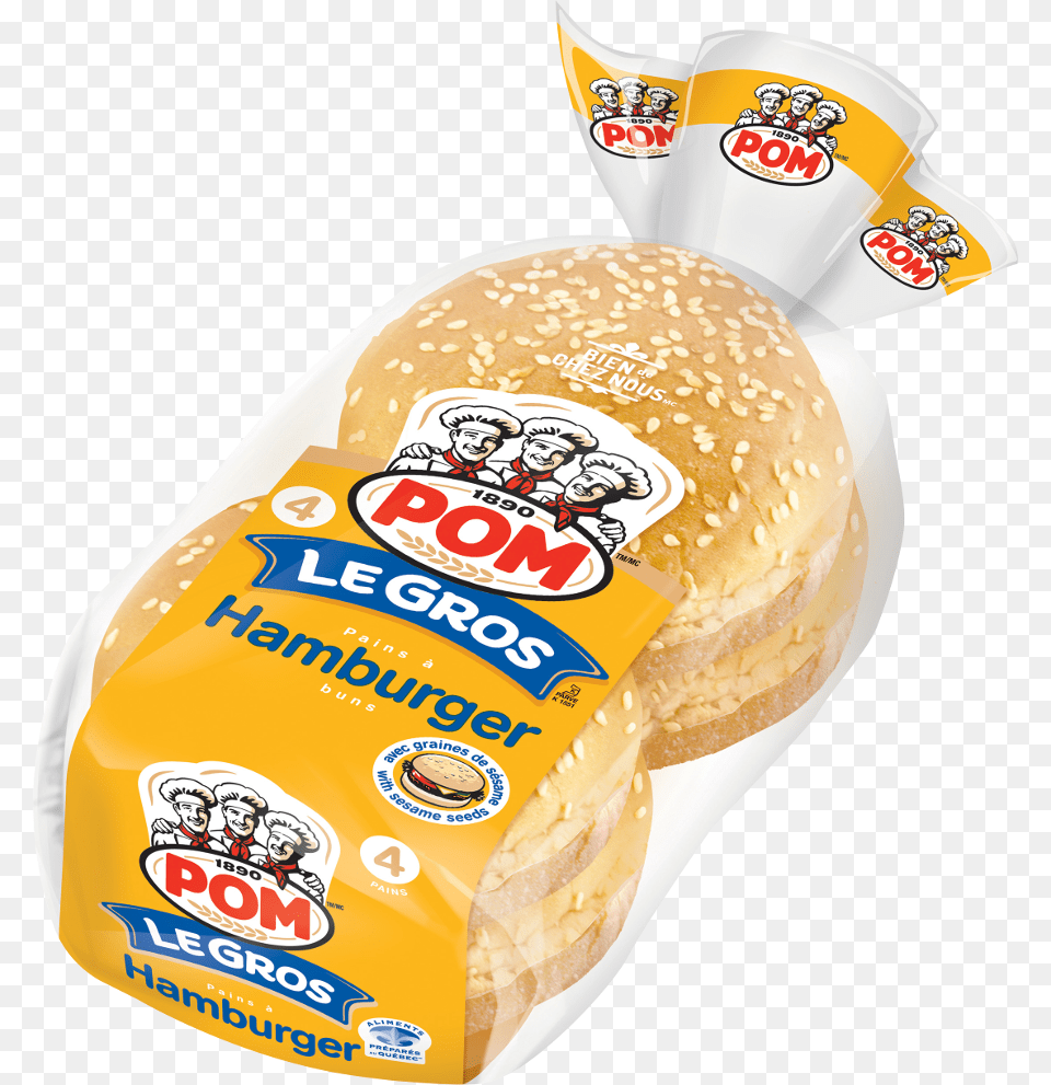 Pom Le Gros Sesame Hamburger Buns 4 Pack, Bread, Burger, Food, Person Png