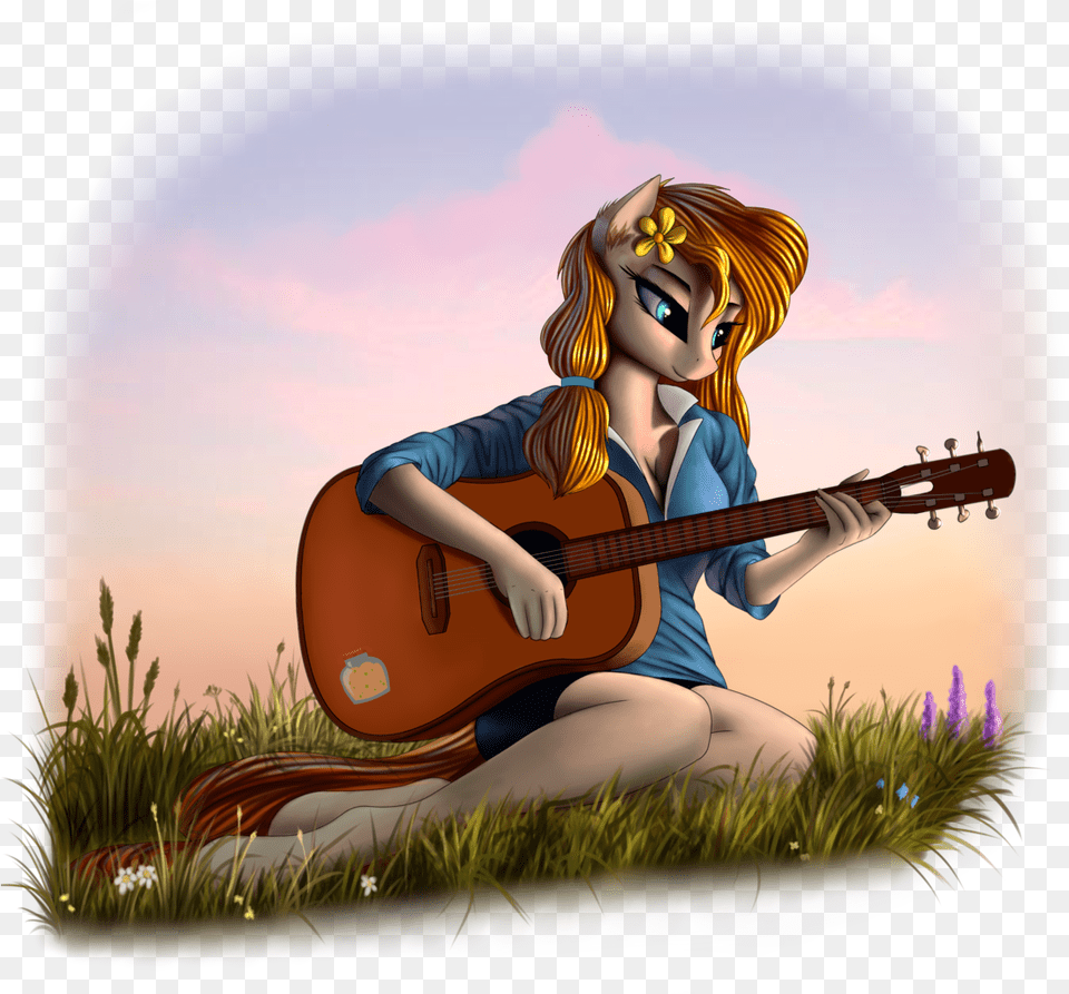 Pony Way Female Flower Flower In Hair Grass Guitar My Little Pony Friendship Is Magic, Musical Instrument, Adult, Person, Woman Free Png