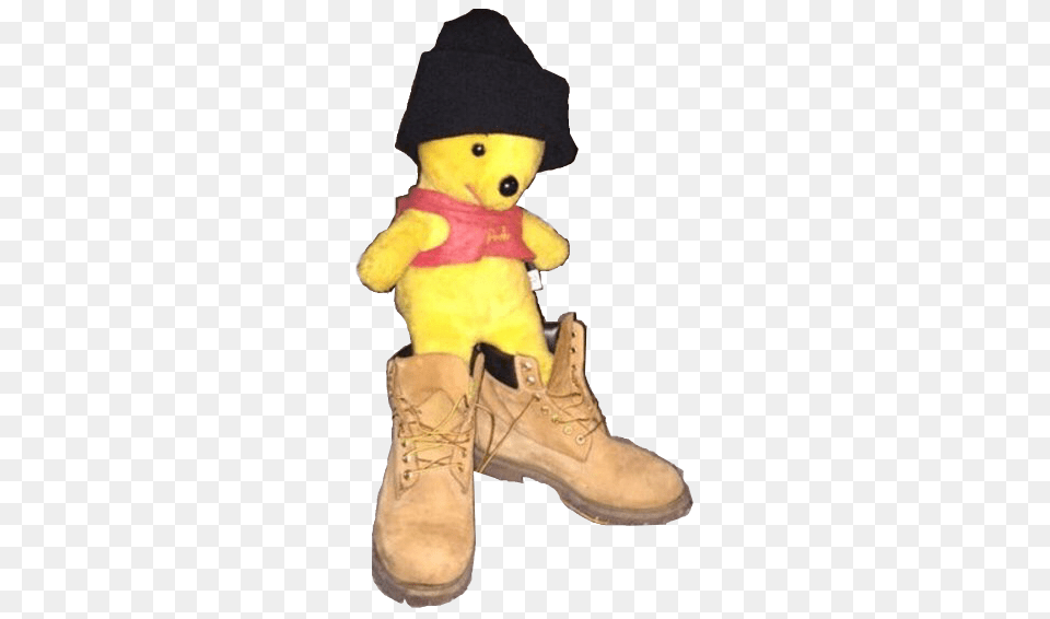 Poo Stuffed Animal Wearing Timberlands Winnie Pooh With Boots, Clothing, Footwear, Shoe, Doll Free Png